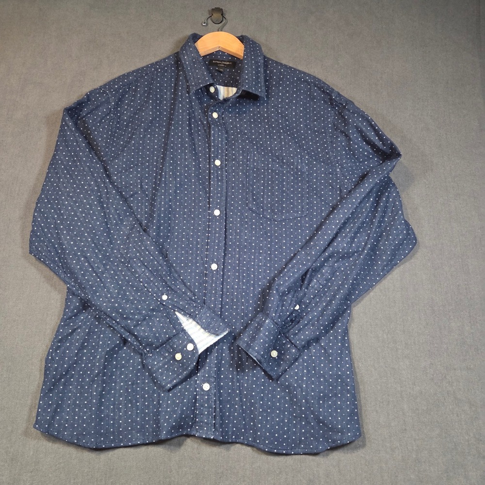 Banana Republic Button Down Shirt Mens XXL Navy Blue Polka Dot Standard Fit